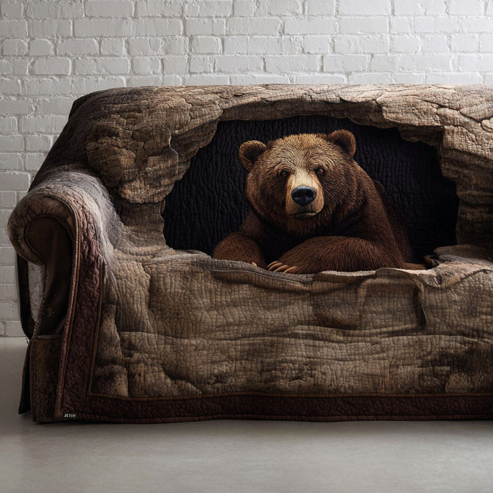 Olive - Quilted Sofa Cover Bear Grizzly