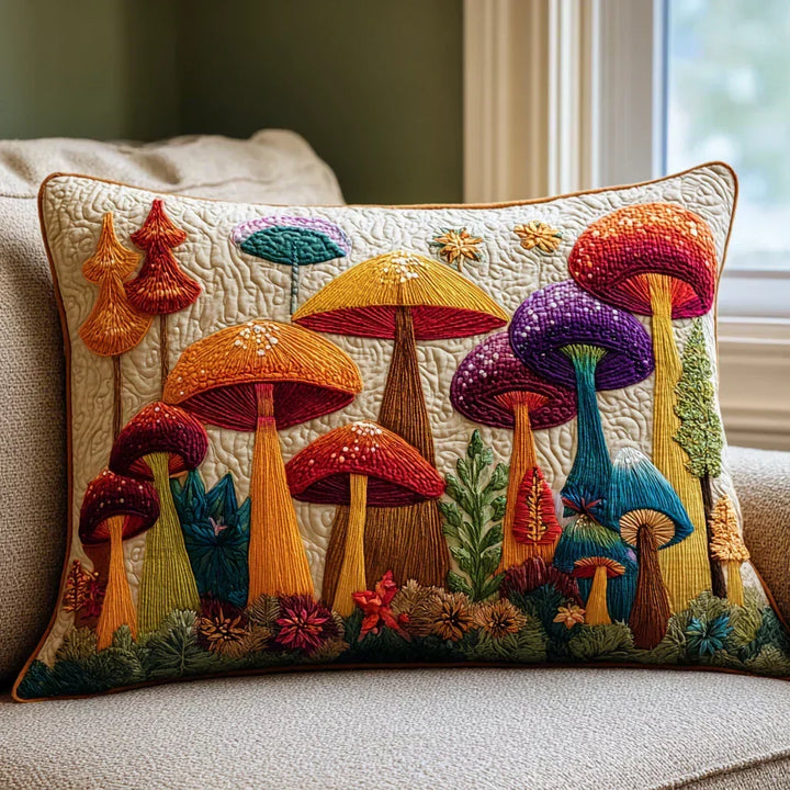 Quilted Decorative Pillowcase - Mushroom Garden