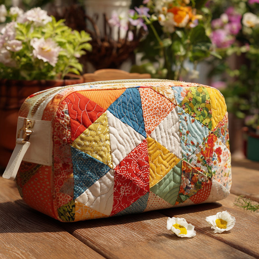 Regina - Quilted Toiletry Bag - Colourful Retro Print