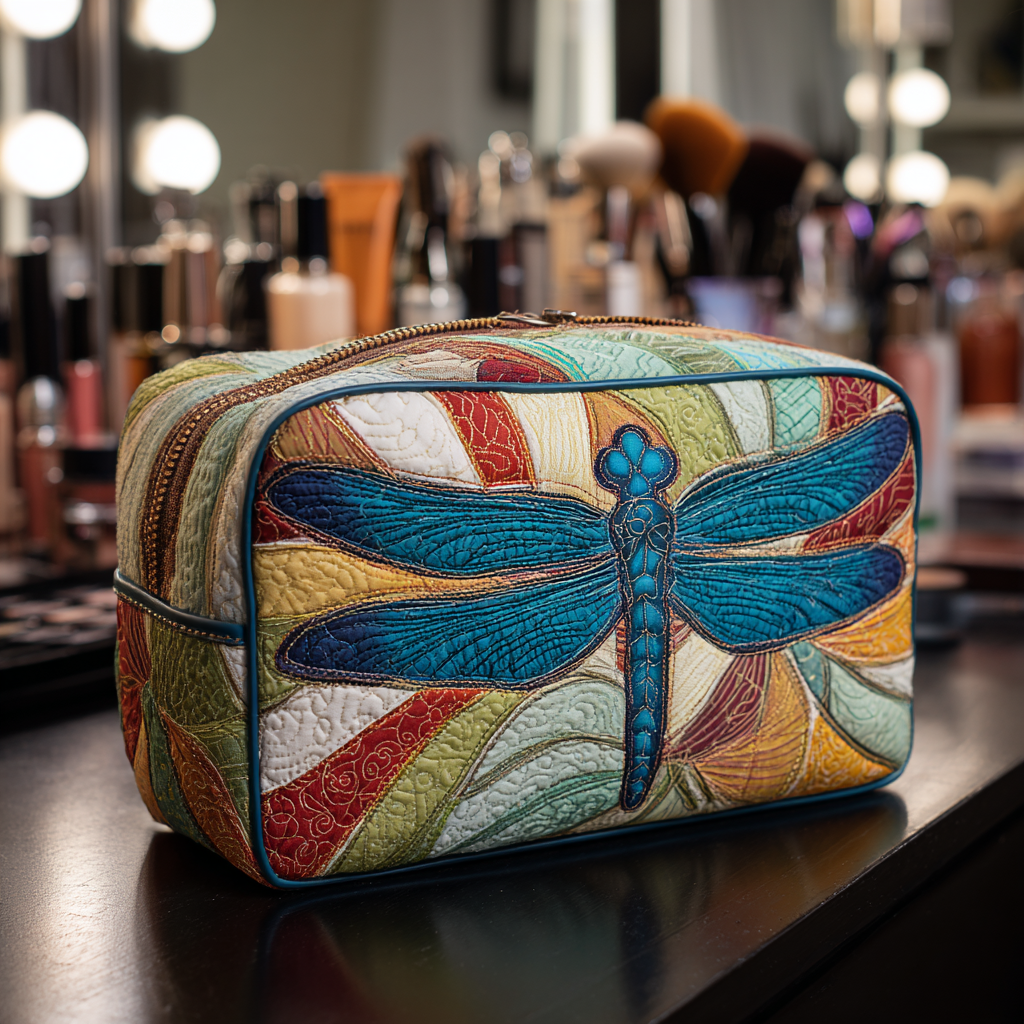 Yvette - Quilted Toiletry Bag - Colourful Dragonfly
