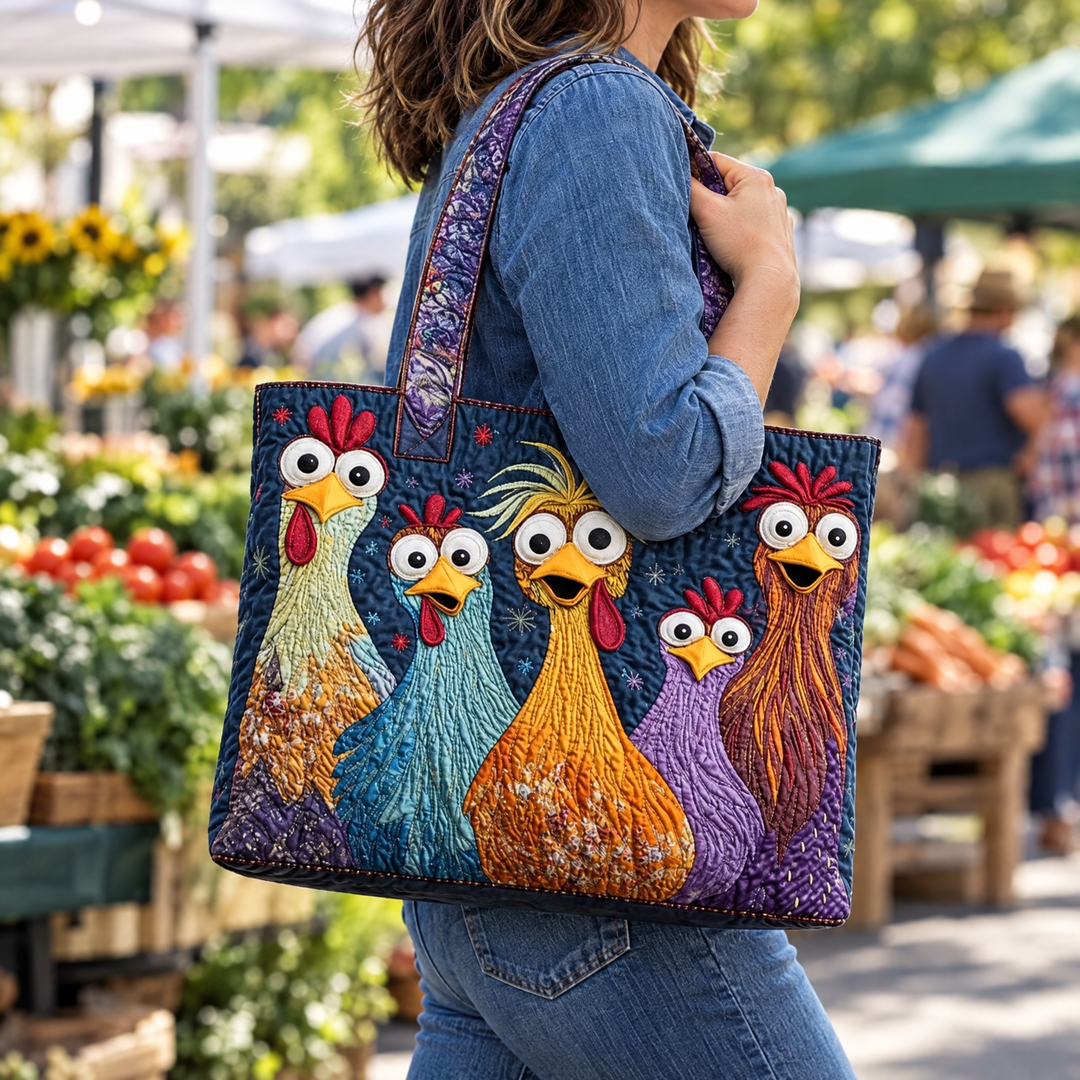 Quilted Tote Bag - Five Bright Hens