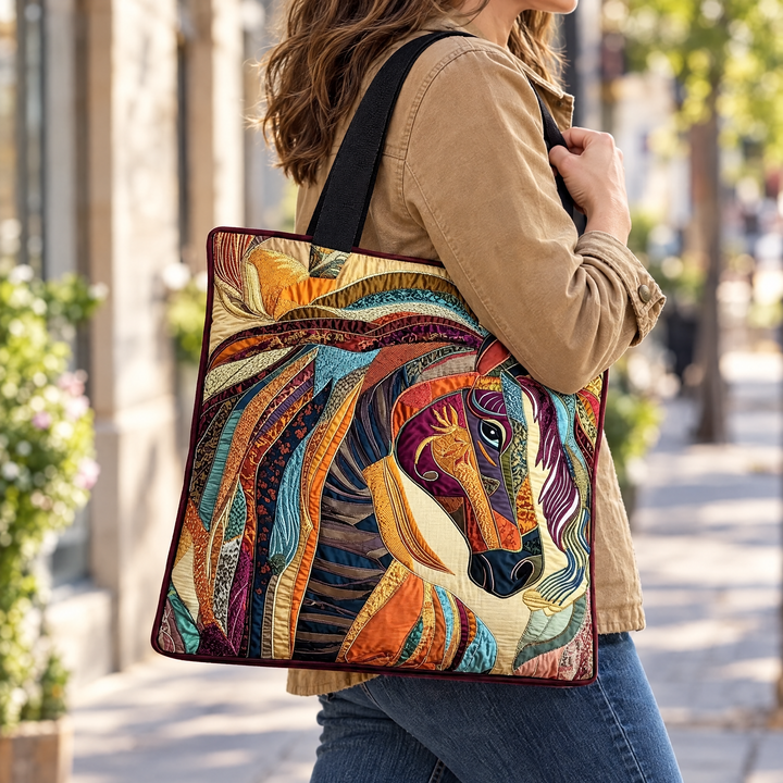 Quilted Tote Bag - Mosaic Horse